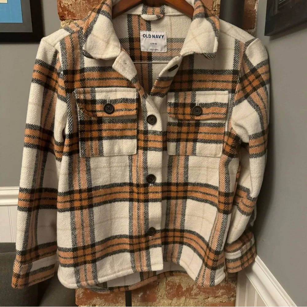 Old Navy Girls Brown Plaid Jacket/Shacket Size Large